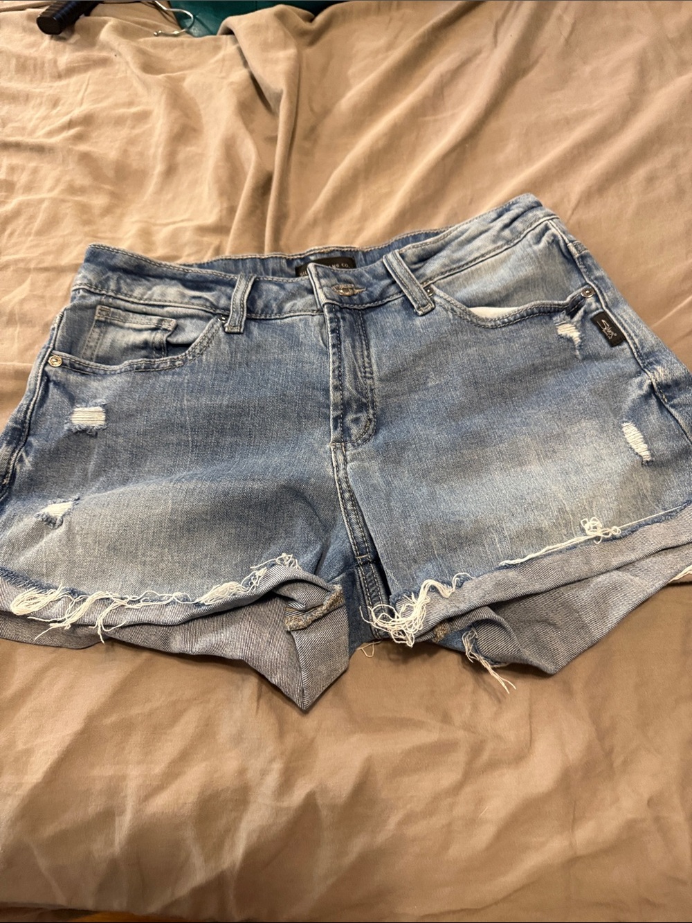 Distressed Light Blue Denim Jean Shorts